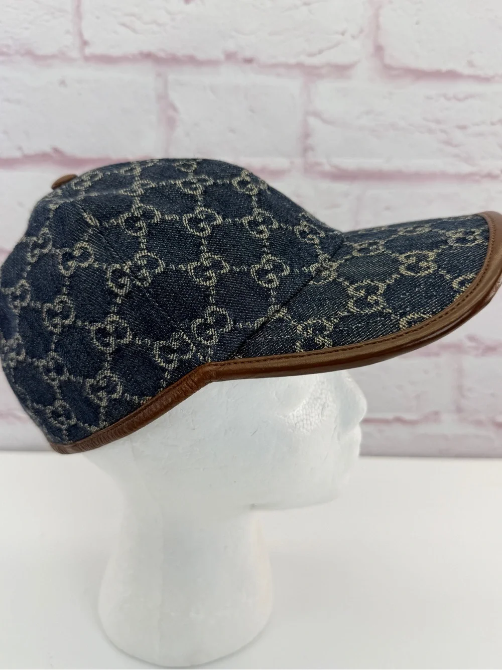 Designer Monogram Denim Baseball Cap - Blue with Brown Trim
